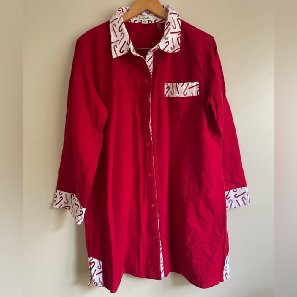 Simply Noelle Women’s Cotton Flannel Sleep Shirt Roll Tab  Long Sleeve L/XL Xmas